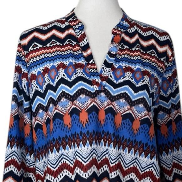 Absolutely Famous Popover Top Split Neck Tab Sleeves Blue Women’s Size Large - Picture 5 of 11